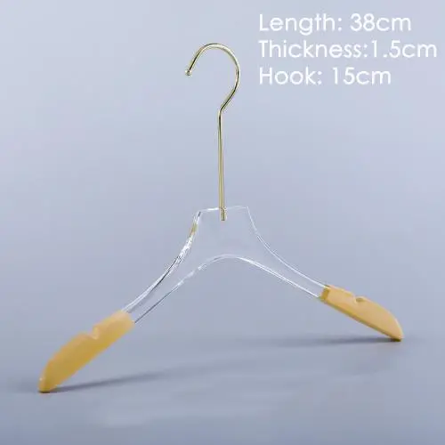 Acrylic hanger clothing store non-slip crystal transparent seamless clothes hang high-end wedding dress custom LOGO hanger ,length 38cm, thickness 1.5cm golden hook