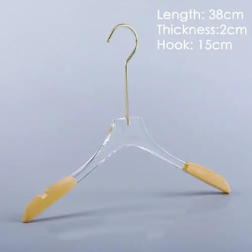 Acrylic hanger clothing store non-slip crystal transparent seamless clothes hang high-end wedding dress custom LOGO hanger ,length 38cm, thickness 2cm golden hook