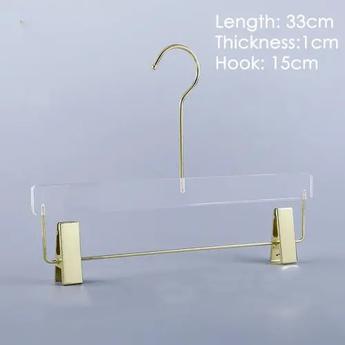 Acrylic hanger clothing store non-slip crystal transparent seamless clothes hang high-end wedding dress custom LOGO hanger pants rack,length 33cm, thickness 1.3cm golden hook golden clip Acrylic hanger clothing store non-slip crystal transparent seamless clothes hang high-end wedding dress custom LOGO hanger pants rack,length 33cm, thickness 1.3cm golden hook golden clip