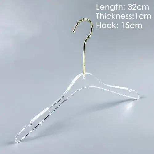 Children Kids Acrylic hanger clothing store non-slip crystal transparent seamless clothes hang high-end wedding dress custom LOGO hanger ,length 32cm, thickness 1cm golden hook