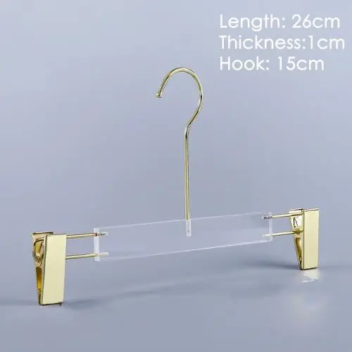 Chidren Kids Acrylic hanger clothing store non-slip crystal transparent seamless clothes hang high-end wedding dress custom LOGO hanger pants rack,length 26cm, thickness 1cm golden hook golden clip Chidren Kids Acrylic hanger clothing store non-slip crystal transparent seamless clothes hang high-end wedding dress custom LOGO hanger pants rack,length 26cm, thickness 1cm golden hook golden clip