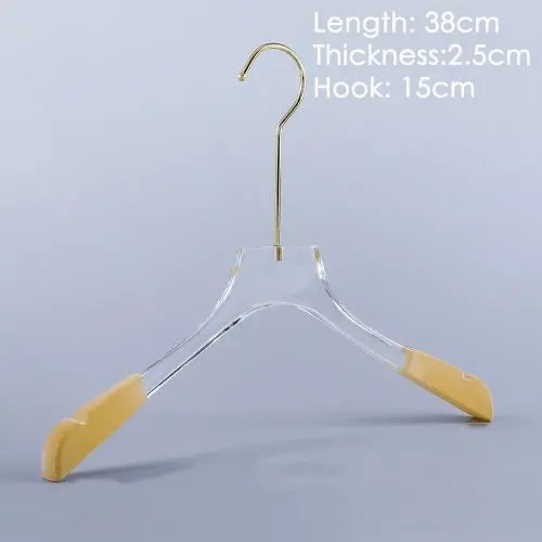 Acrylic hanger clothing store non-slip crystal transparent seamless clothes hang high-end wedding dress custom LOGO hanger ,length 38cm, thickness 2.5cm golden hook