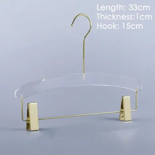 Acrylic hanger clothing store non-slip crystal transparent seamless clothes hang high-end wedding dress custom LOGO hanger ,length 33cm, thickness 1cm golden hook golden clip Acrylic hanger clothing store non-slip crystal transparent seamless clothes hang high-end wedding dress custom LOGO hanger ,length 33cm, thickness 1cm golden hook golden clip
