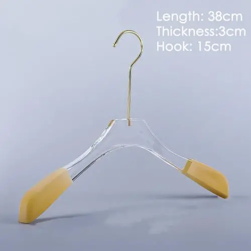 Acrylic hanger clothing store non-slip crystal transparent seamless clothes hang high-end wedding dress custom LOGO hanger ,length 38cm, thickness 3cm golden hook