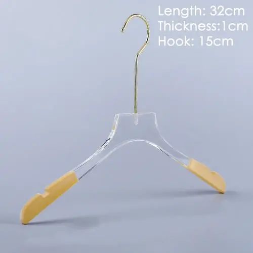 Children Kids Acrylic hanger clothing store non-slip crystal transparent seamless clothes hang high-end wedding dress custom LOGO hanger ,length 32cm, thickness 1cm golden hook