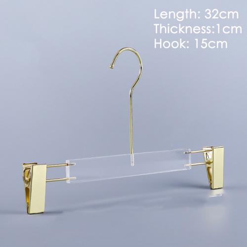 Acrylic hanger clothing store non-slip crystal transparent seamless clothes hang high-end wedding dress custom LOGO hanger pants rack,length 32cm, thickness 1cm golden hook golden clip