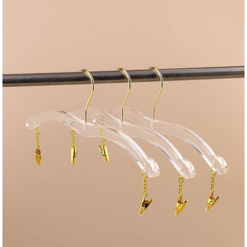 Acrylic underwear hanger clothing store transparent crystal hanger plexiglass bra rack inner hanger panty clip golden hook