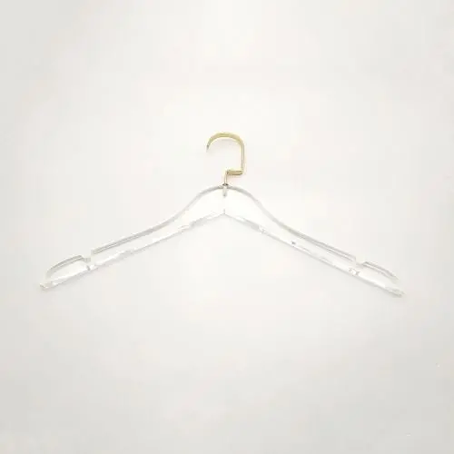 Luxury clear Acrylic Transparent Clothes hanger with clear plastic hangers gold hooks