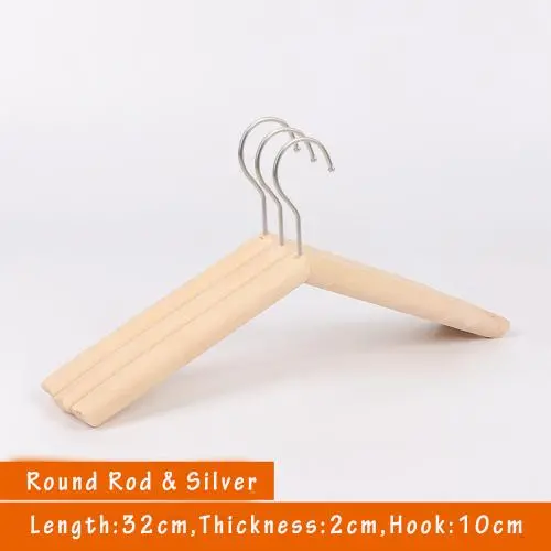 Unfinished Natural Solid Wooden Clothes Hangers Wood Suit Coat Jacket Hanger with Extra Smoothly Cut Notches and Bar - 360°Stronger Rotatable Hook,32cm 2cm thickness kid hanger, 3packs