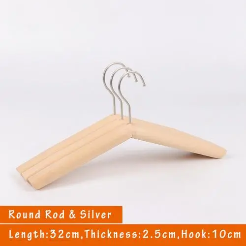 Unfinished Natural Solid Wooden Clothes Hangers Wood Suit Coat Jacket Hanger with Extra Smoothly Cut Notches and Bar - 360°Stronger Rotatable Hook,32cm 2.5cm thickness kid hanger, 3packs