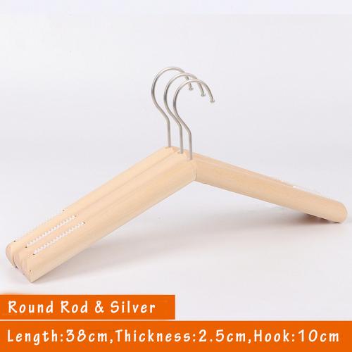 Unfinished Natural Solid Wooden Clothes Hangers Wood Suit Coat Jacket Hanger with Extra Smoothly Cut Notches and Bar - 360°Stronger Rotatable Hook,38cm 2.5cm thickness lady women hanger, 3packs, with anti-slip silicone insert