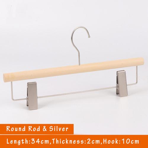 Unfinished Natural Solid Wooden Clothes Hangers Wood Pants Skirt Hanger with Stainless Steel Clips and Bar - 360°Stronger Rotatable Hook,34cm 2cm thickness kid Pants hanger, 1packs