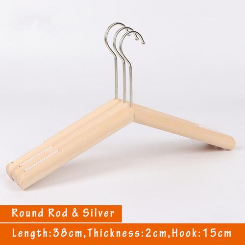 Unfinished Natural Solid Wooden Clothes Hangers Wood Suit Coat Jacket Hanger with Extra Smoothly Cut Notches and Bar - 360°Stronger Rotatable Hook,38cm 2cm thickness Lady Women hanger, 3packs, with anti-slip silicone insert