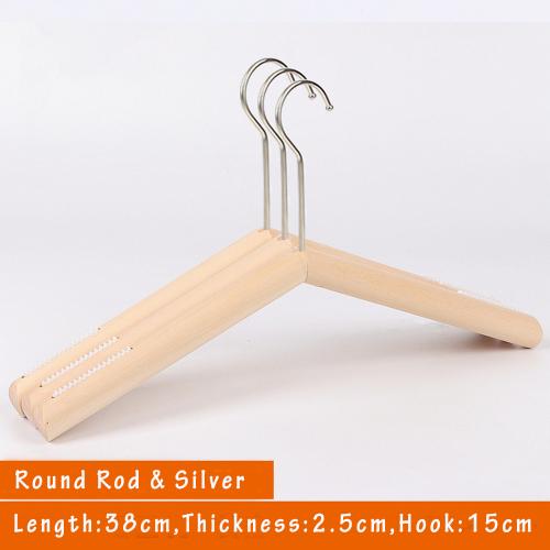 Unfinished Natural Solid Wooden Clothes Hangers Wood Suit Coat Jacket Hanger with Extra Smoothly Cut Notches and Bar - 360°Stronger Rotatable Hook,38cm 2.5cm thickness lady women hanger, 3packs, with anti-slip silicone insert