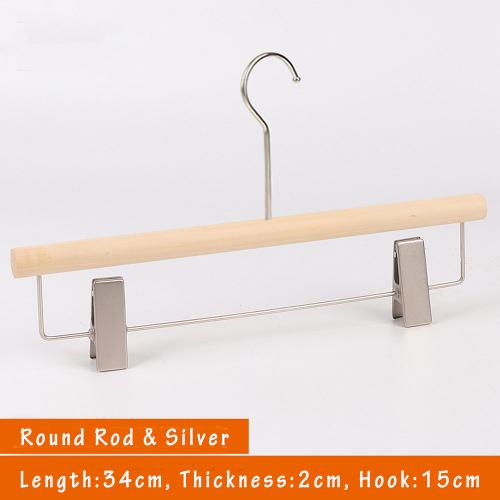 Unfinished Natural Solid Wooden Clothes Hangers Wood Pants Skirt Hanger with Stainless Steel Clips and Bar - 360°Stronger Rotatable Hook,34cm 2cm thickness kid Pants hanger, 1packs