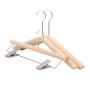 Unfinished Natural Solid Wooden Clothes Hangers Wood Pants Skirt Hanger with Stainless Steel Clips and Bar - 360°Stronger Rotatable Hook,34cm 2cm thickness kid Pants hanger, 1packs