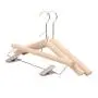 Unfinished Natural Solid Wooden Clothes Hangers Wood Pants Skirt Hanger with Stainless Steel Clips and Bar - 360°Stronger Rotatable Hook,26cm 2cm thickness kid Pants hanger, 1packs