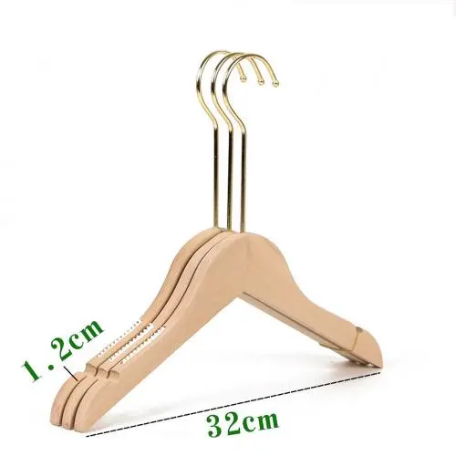 Premium Adult Solid Unfinished/Natural Wood Coat Suit Shirt Jacket Dress Hangers, Wooden Clothes Hangers- 360° Stronger Swivel Hook- Smoothly Cut Notches-3 Pack- Natural Color, 32cm,1.2cm thickness, 15cm hook with anti-slip silicone insert