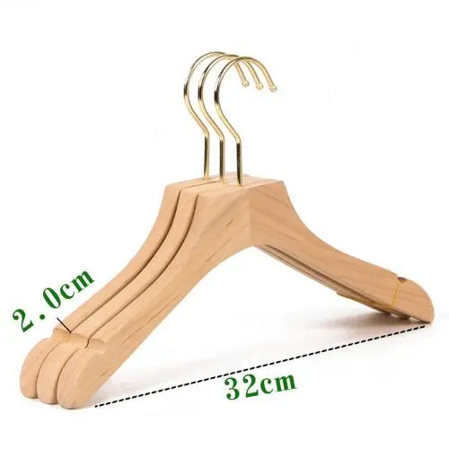 Premium Adult Solid Unfinished/Natural Wood Coat Suit Shirt Jacket Dress Hangers, Wooden Clothes Hangers- 360° Stronger Swivel Hook- Smoothly Cut Notches-3 Pack- Natural Color, 32cm,2cm thickness, 10cm hook with anti-slip silicone insert