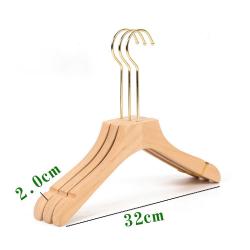 Premium Adult Solid Unfinished/Natural Wood Coat Suit Shirt Jacket Dress Hangers, Wooden Clothes Hangers- 360° Stronger Swivel Hook- Smoothly Cut Notches-3 Pack- Natural Color, 32cm,2cm thickness, 15cm hook with anti-slip silicone insert