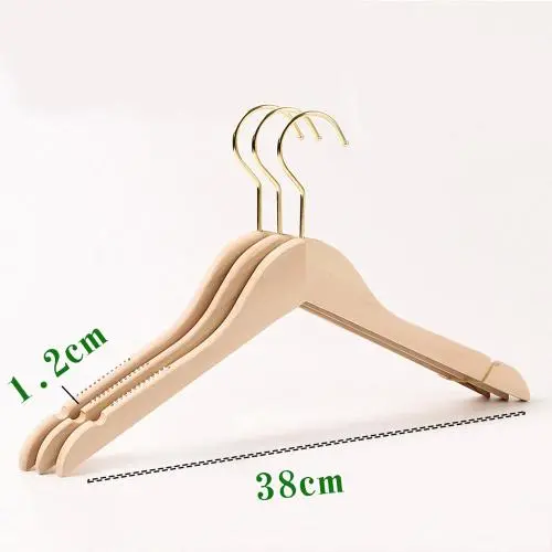 Premium Adult Solid Unfinished/Natural Wood Coat Suit Shirt Jacket Dress Hangers, Wooden Clothes Hangers- 360° Stronger Swivel Hook- Smoothly Cut Notches-3 Pack- Natural Color, 38cm,1.2cm thickness, 10cm hook with anti-slip silicone insert