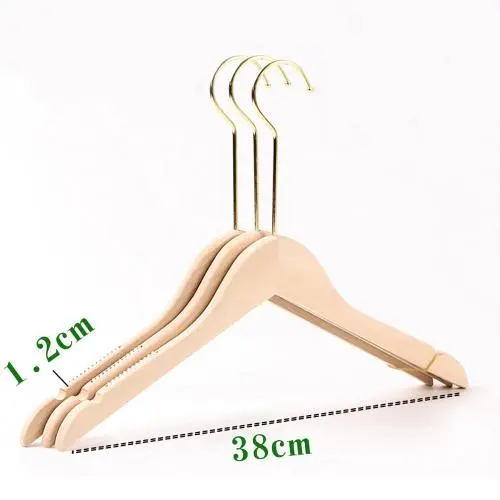 Premium Adult Solid Unfinished/Natural Wood Coat Suit Shirt Jacket Dress Hangers, Wooden Clothes Hangers- 360° Stronger Swivel Hook- Smoothly Cut Notches-3 Pack- Natural Color, 32cm,1.2cm thickness, 15cm hook with anti-slip silicone insert