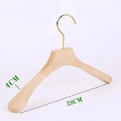 Premium Adult Solid Unfinished/Natural Wood Coat Suit Shirt Jacket Dress Hangers, Wooden Clothes Hangers- 360° Stronger Swivel Hook- Smoothly Cut Notches-1 Pack- Natural Color, 38cm,4cm thickness, 10cm hook