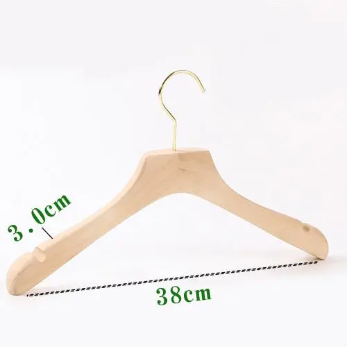 Premium Adult Solid Unfinished/Natural Wood Coat Suit Shirt Jacket Dress Hangers, Wooden Clothes Hangers- 360° Stronger Swivel Hook- Smoothly Cut Notches-1 Pack- Natural Color, 38cm,3cm thickness, 10cm hook