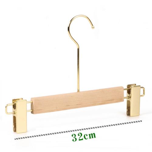 Natural Wood 1 Pack Solid Natural Wooden Pants Skirt Hangers Bottom Hanger for Slacks Trousers Jeans with 2-Adjustable Clips 32cm 15cm hook for Kids