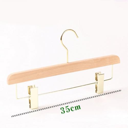 Natural Wood 1 Pack Solid Natural Wooden Pants Skirt Hangers Bottom Hanger for Slacks Trousers Jeans with 2-Adjustable Clips 35cm 10cm hook for Kids, 