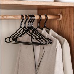 ShinyMax Aluminum Black Hangers,10 Pack Standard Clothes Coat Hangers with Notches Decorative Metal Hangers with Bar Non Slip Anti-Rust Heavy Duty Hangers for Suits Garments Sweater Shirts