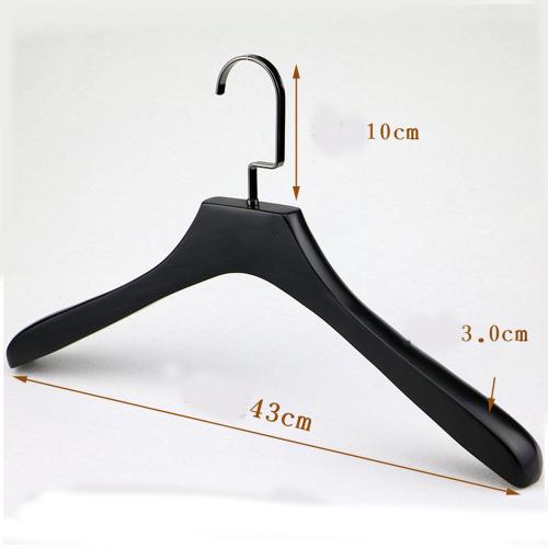 Premium Adult Solid Black Wood Coat Suit Shirt Jacket Dress Hangers, Wooden Clothes Hangers- 360° Stronger Swivel Hook- Smoothly Cut Notches-1 Pack- Black Color, 43cm,3cm thickness, 10cm hook