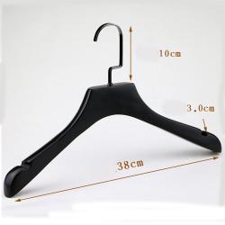 Premium Adult Solid Black Wood Coat Suit Shirt Jacket Dress Hangers, Wooden Clothes Hangers- 360° Stronger Swivel Hook- Smoothly Cut Notches-1 Pack- Black Color, 38cm,3cm thickness, 10cm hook