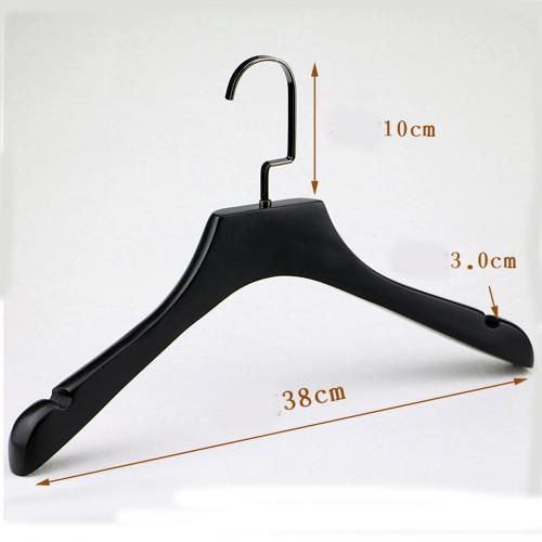 Premium Adult Solid Black Wood Coat Suit Shirt Jacket Dress Hangers, Wooden Clothes Hangers- 360° Stronger Swivel Hook- Smoothly Cut Notches-1 Pack- Black Color, 38cm,3cm thickness, 10cm hook