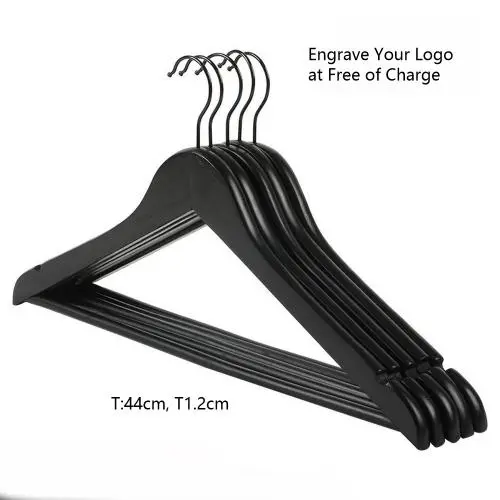 5pcs Black Wooden Suit Hangers with Precisely Cut Notches & 360 Degree Swivel Chrome Hook Natural Finish Super Sturdy and Durable Wooden Hangers for Dress Clothes Coats Jackets Pants Shirts Skirt with free of charge custimization logo