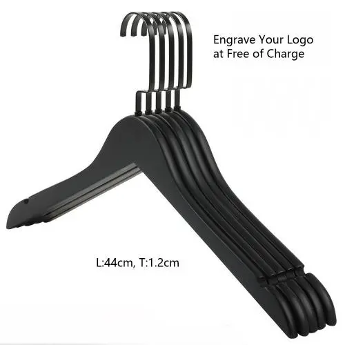 5pcs Black Wooden Suit Hangers with Precisely Cut Notches & 360 Degree Swivel Chrome Hook Natural Finish Super Sturdy and Durable Wooden Hangers for Dress Clothes Coats Jackets Pants Shirts Skirt with free of charge custimization logo