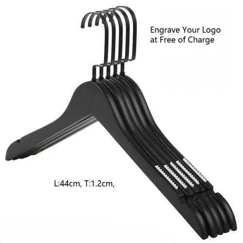 5pcs Black Wooden Suit Hangers with Precisely Cut Notches & 360 Degree Swivel Chrome Hook Natural Finish Super Sturdy and Durable Wooden Hangers for Dress Clothes Coats Jackets Pants Shirts Skirt with free of charge custimization logo