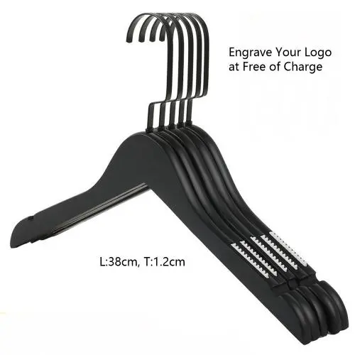 5pcs Black Wooden Suit Hangers with Precisely Cut Notches & 360 Degree Swivel Chrome Hook Natural Finish Super Sturdy and Durable Wooden Hangers for Dress Clothes Coats Jackets Pants Shirts Skirt with free of charge custimization logo