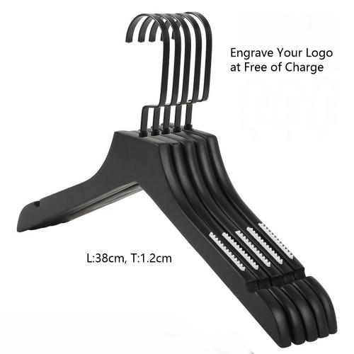 5pcs Black Wooden Suit Hangers with Precisely Cut Notches & 360 Degree Swivel Chrome Hook Natural Finish Super Sturdy and Durable Wooden Hangers for Dress Clothes Coats Jackets Pants Shirts Skirt with free of charge custimization logo