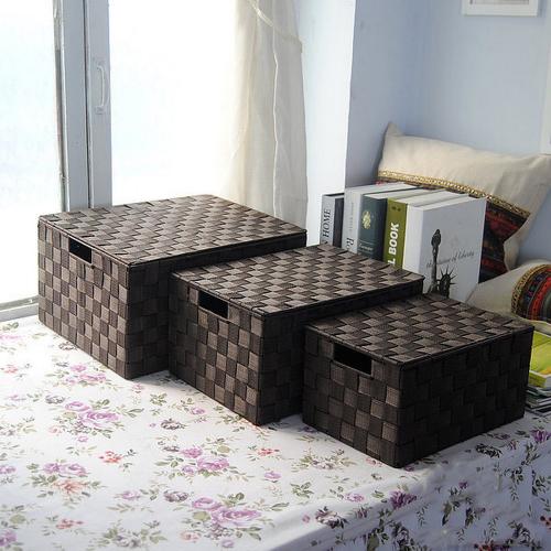 Bigger Storage Boxes Woven Basket Bin Container Tote Cube Organizer Set Stackable Storage Basket Woven Strap Shelf Organizer Built-In Carry Handles