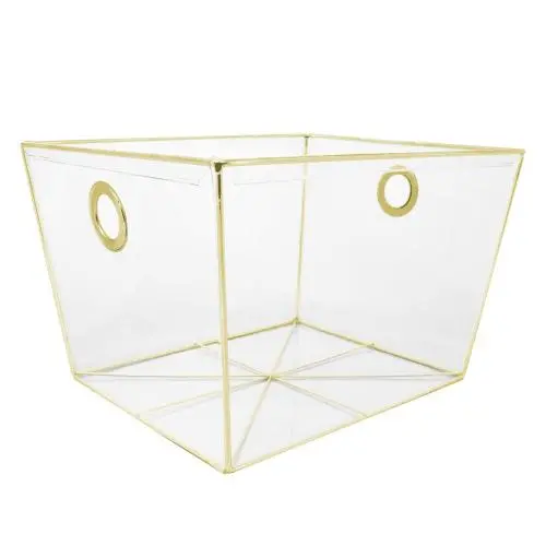 3SETS OF GOLDEN STEEL FRAMEFORK COMPLETELY CLEAR INVISIBLE STORAGE BINS / TAPERED TOTES