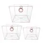 3 SETS OF ROSE GOLD STEEL FRAMEFORK COMPLETELY CLEAR INVISIBLE STORAGE BINS / TAPERED TOTES