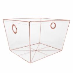 3 SETS OF ROSE GOLD STEEL FRAMEFORK COMPLETELY CLEAR INVISIBLE STORAGE BINS / TAPERED TOTES