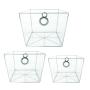 3 SETS OF SILVER STEEL FRAMEFORK COMPLETELY CLEAR INVISIBLE STORAGE BINS / TAPERED TOTES