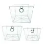 3 SETS OF SILVER STEEL FRAMEFORK COMPLETELY CLEAR INVISIBLE STORAGE BINS / TAPERED TOTES
