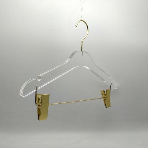 14mm thickness Round Top Clear Acrylic Skirt Pant Hangers with bar and Clips for women, Stylish Clothes Hanger with Gold Hooks - Coat Hanger for Dress, Suit - Closet Organizer Adult Hangers - Cloth Hangers