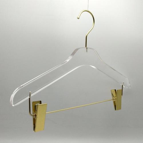 14mm thickness Round Top Clear Acrylic Skirt Pant Hangers with bar and Clips for women, Stylish Clothes Hanger with Gold Hooks - Coat Hanger for Dress, Suit - Closet Organizer Adult Hangers - Cloth Hangers 1pcs