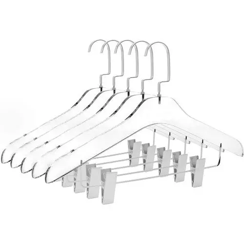 5pcs Round Top Clear Acrylic Skirt Pant Hangers with bar and Clips for women, Stylish Clothes Hanger with Silver Hooks - Coat Hanger for Dress, Suit - Closet Organizer Adult Hangers - Cloth Hangers 5pcs Round Top Clear Acrylic Skirt Pant Hangers with bar and Clips for women, Stylish Clothes Hanger with Silver Hooks - Coat Hanger for Dress, Suit - Closet Organizer Adult Hangers - Cloth Hangers