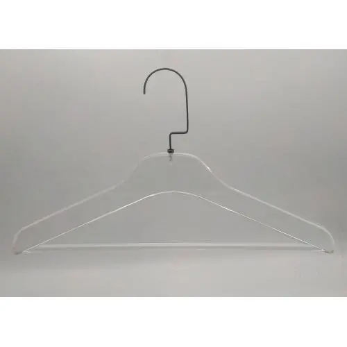 Designstyles 43cm length Clear Acrylic Clothes Hangers with Acrylic Bar- 1 Pk Stylish and Heavy Duty 14mm Thick Premium Quality Closet Clothing Organizer with Gold Chrome Plated Steel Hooks 