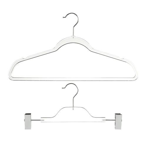 NEW EXCLUSIVE INNOVATION Clear Plastic Hanger Combo: COMPLETELY CLEAR, Space Saving, INVISIBLE HANGERS, Ultra-Thin ACRYLIC HANGERS, CHROME Hooks, Set of 10